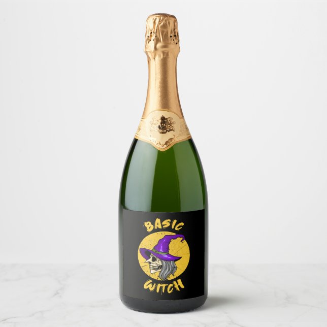 Basic Halloween Witch Costume Halloween Party Sparkling Wine Label (Front)