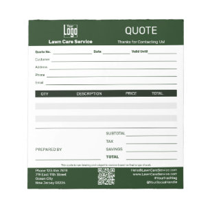Basic Lawn Care Service Business Quote  Notepad