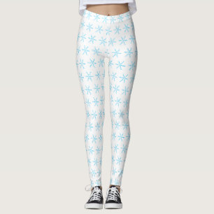 Basic Light Blue Snowflake White Leggings