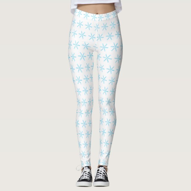 Basic Light Blue Snowflake White Leggings (Front)