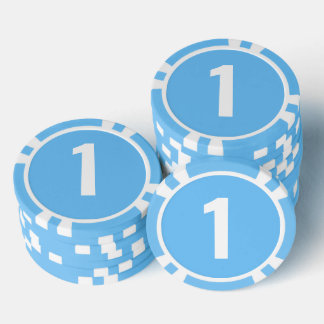 Basic Light Blue White Bold Number  Poker Chips