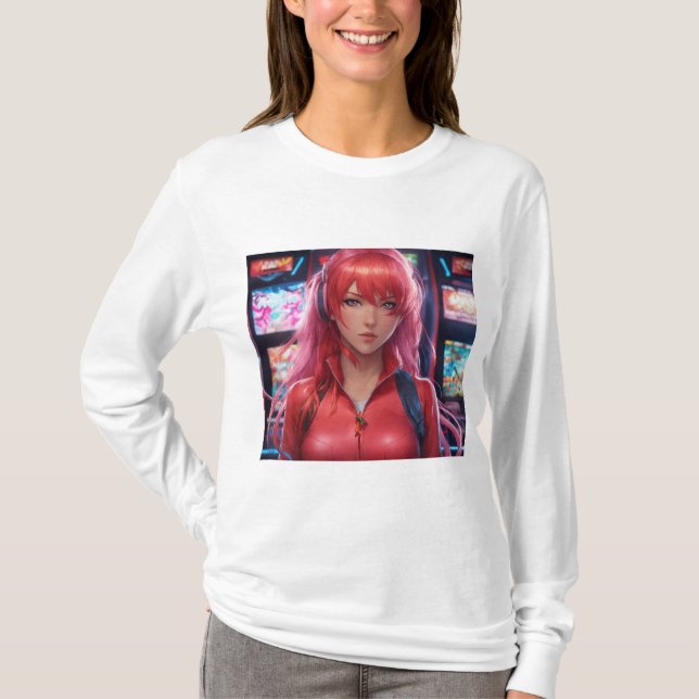 Basic Long Sleeve T-Shirt - Neon Arcade Anime Edit (Front)