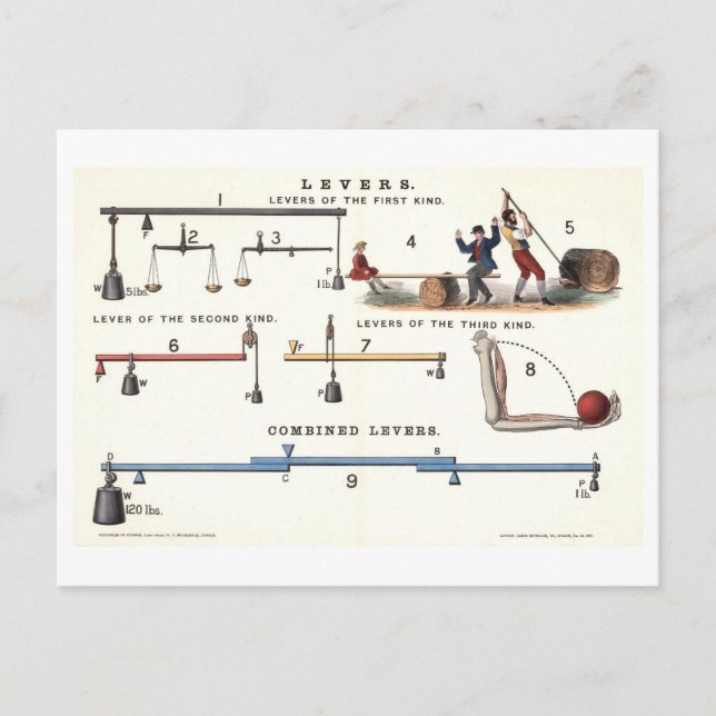 Basic Machines: Levers Vintage Physics Postcard (Front)