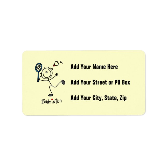 Basic Male Stick Figure Badminton Label (Front)