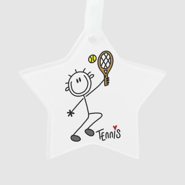 Basic Male Stick Figure Tennis Player Ornament (Back)