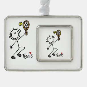 Basic Male Stick Figure Tennis Player Silver Plated Framed Ornament