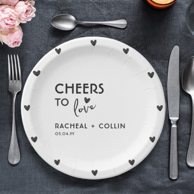 Basic Minimalist Simple Modern Cheers Heart  Paper Plate (Creator Uploaded)