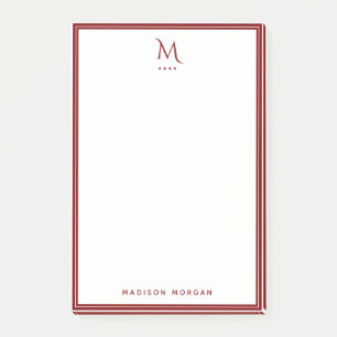 Basic Monogram Deep Red Border Personalised Post-it Notes