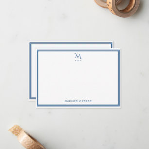Basic Monogram Navy Blue Border Personalised Card