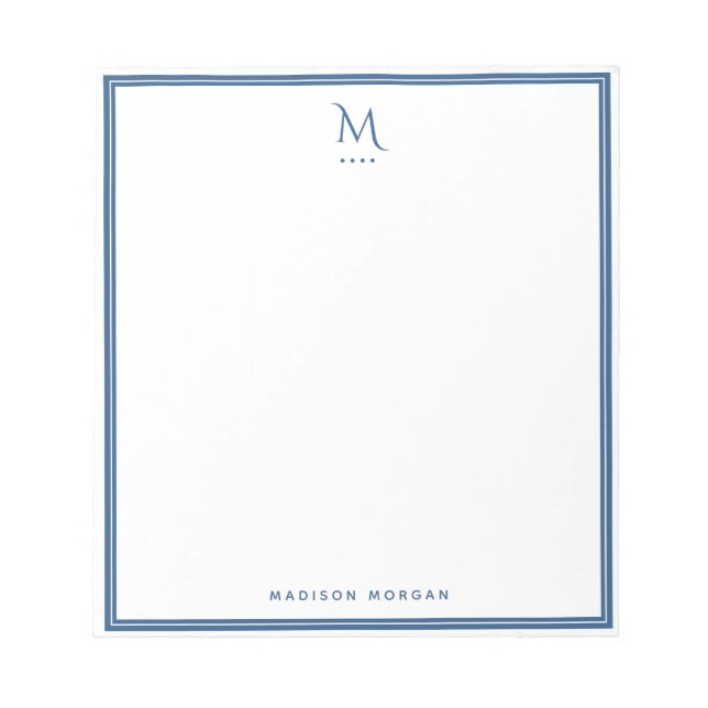 Basic Monogram Navy Blue Border Personalised  Notepad (Front)