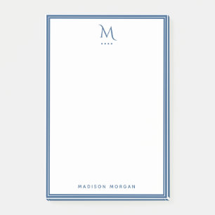 Basic Monogram Navy Blue Border Personalized  Post-it Notes