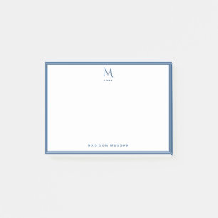 Basic Monogram Navy Blue Border Personalized  Post-it Notes