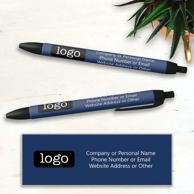 Basic Office Business Logo - 3 lines Text NAVY - Black Ink Pen (Creator Uploaded)