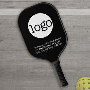 Basic Office Business Logo & Text CAN EDIT black Pickleball Paddle