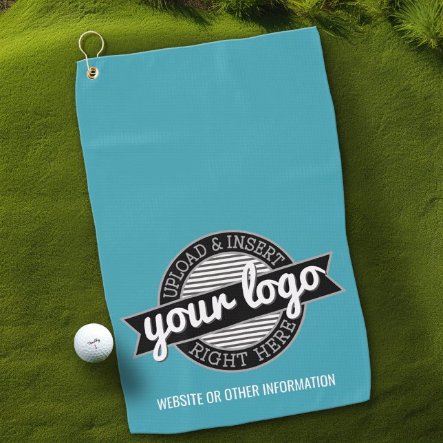 Basic Office Business Logo with Contact Info Blue Golf Towel (Custom Golf Towel with Logo)