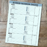 Basic Password Tracker with Username and Notes<br><div class="desc">A great design to organise your passwords. This design includes an area to add your name at the top. Other areas included basic password information for username and password. You can change the colour bar on the top.</div>