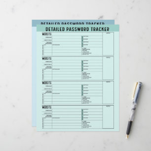 Basic Password Tracker with Username and Notes Custom Letterhead