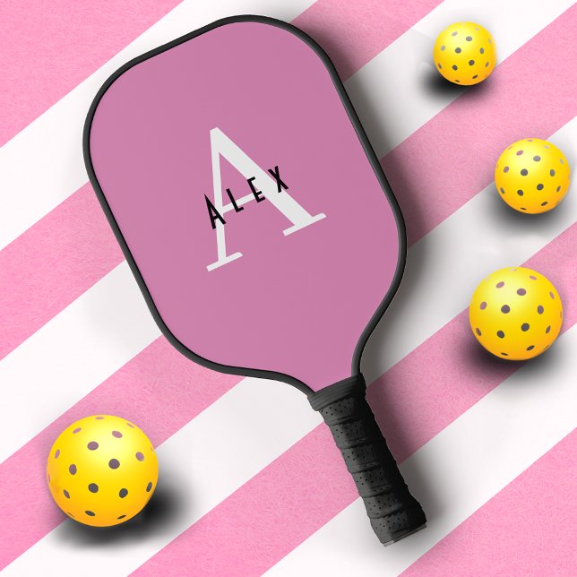 Basic Pastel Pink Monogrammed Name and Initials Pickleball Paddle (Creator Uploaded)