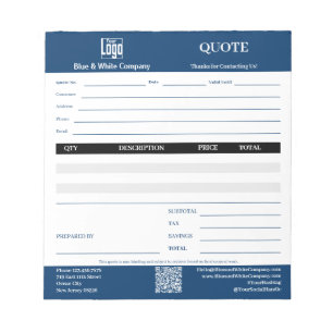Basic Professional Service Business Blue Quote Notepad