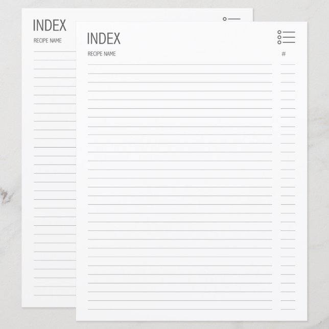 Basic Recipe Index Pages (Front/Back)