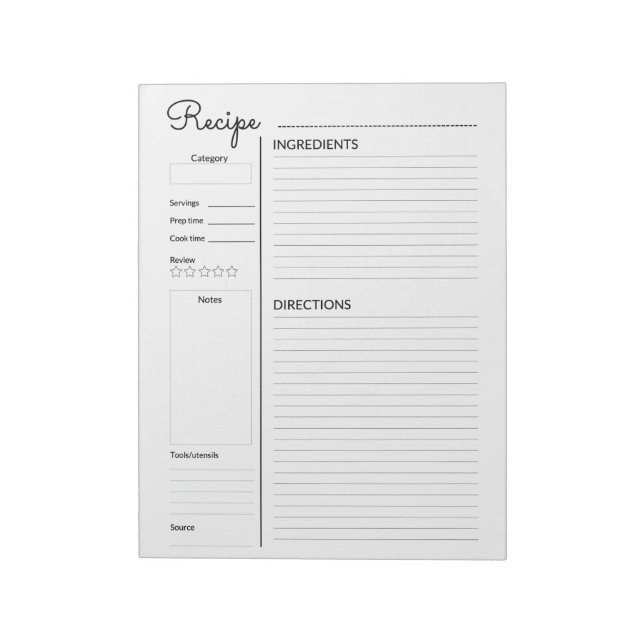 Basic Recipe Pages Notepad (Rotated)