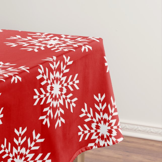 Basic Red and White Christmas Snowflake Tablecloth (In Situ)