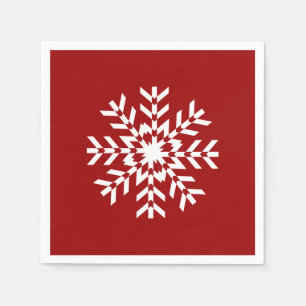 Basic Red and White Snowflake Ski Season Napkin