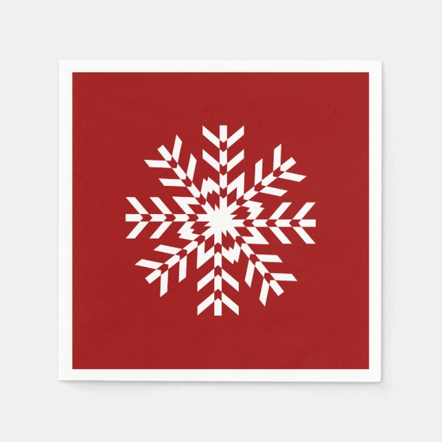 Basic Red and White Snowflake Ski Season Napkin (Front)