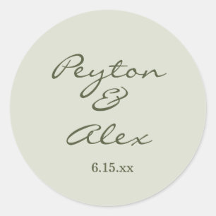 Basic Sage Green Script Wedding Classic Round Sticker