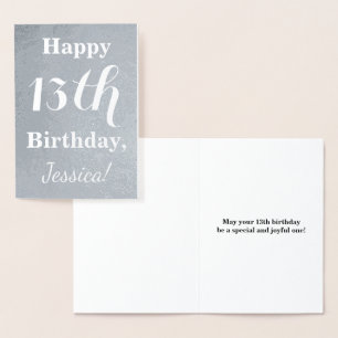 Basic Silver Foil 13th Birthday + Custom Name Card