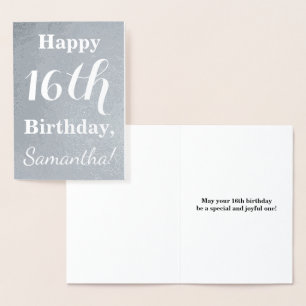 Basic Silver Foil 16th Birthday + Custom Name Card