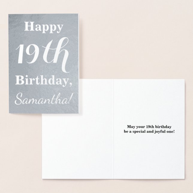 Basic Silver Foil 19th Birthday + Custom Name Foil Card (Display)