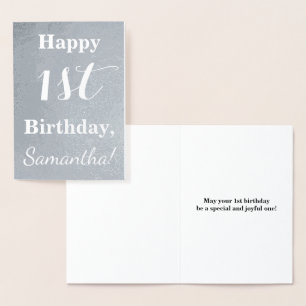 Basic Silver Foil 1st Birthday + Custom Name Card