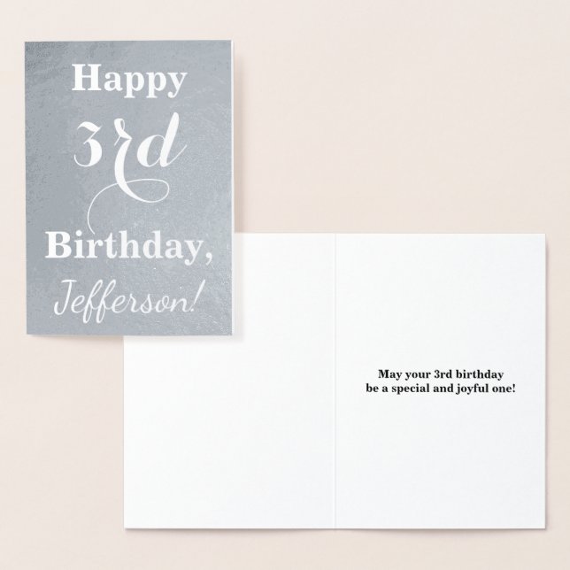 Basic Silver Foil 3rd Birthday + Custom Name Foil Card (Display)
