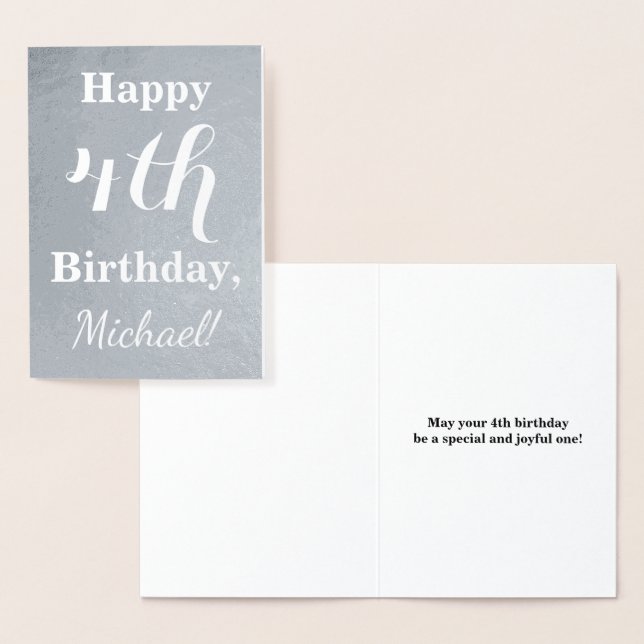Basic Silver Foil 4th Birthday + Custom Name Foil Card (Display)