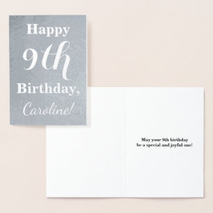 Basic Silver Foil 9th Birthday + Custom Name Foil Card