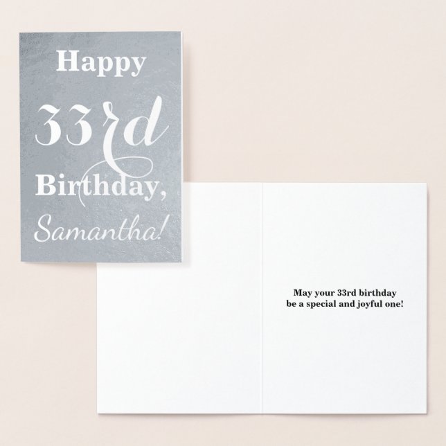 Basic Silver Foil "Happy 33rd Birthday" + Name Foil Card (Display)