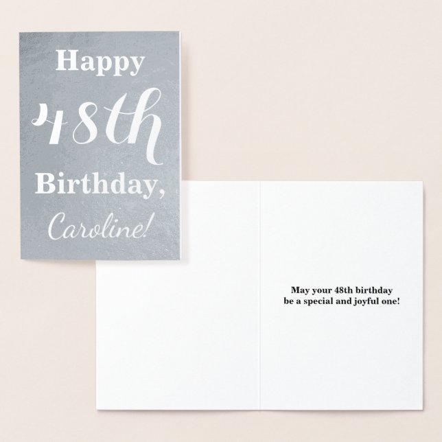 Basic Silver Foil "Happy 48th Birthday" + Name Card (Display)