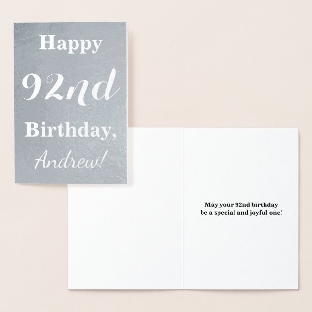 Basic Silver Foil "HAPPY 92nd BIRTHDAY" + Name Card (Display)