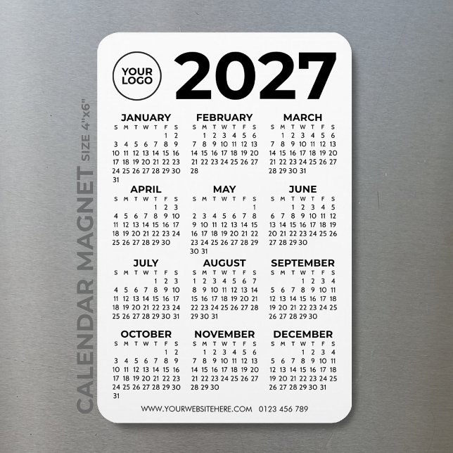 Basic Simple Black 2027 Calendar Business Logo Magnet (Creator Uploaded)