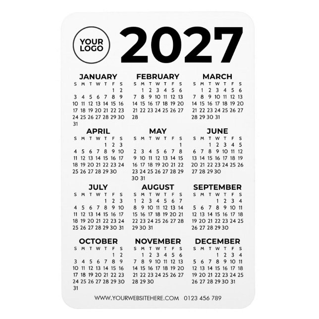 Basic Simple Black 2027 Calendar Business Logo Magnet (Vertical)