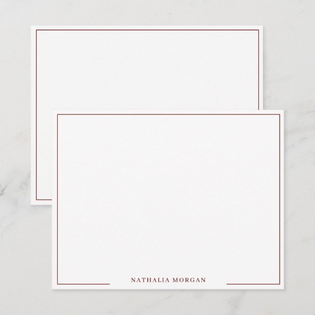 Basic Simple Burgundy Border Stationery  Card (Front/Back)