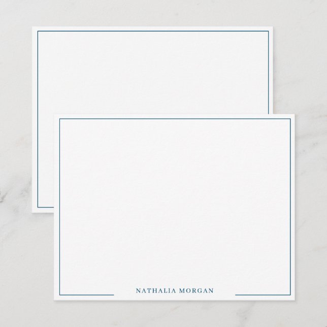 Basic Simple Teal Blue Border Stationery  Card (Front/Back)