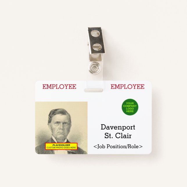 Basic Staff Member Identification Badge ID Badge (Front with Clip)