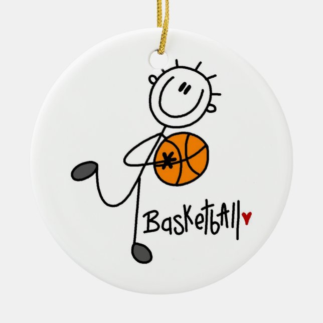 Basic Stick Figure Basketball T-shirts and Gifts Ceramic Tree Decoration (Front)