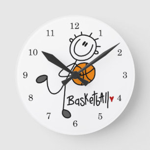 Basic Stick Figure Basketball T-shirts and Gifts Round Clock