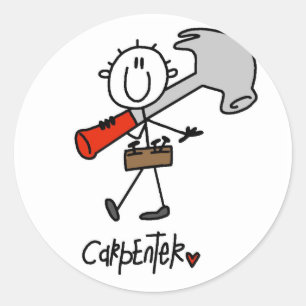 Basic Stick Figure Carpenter Tshirts and Gifts Classic Round Sticker