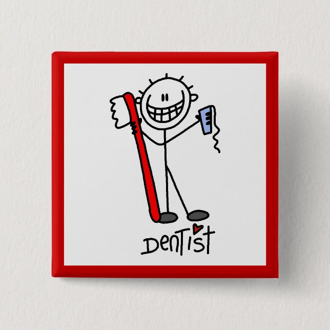 Basic Stick Figure Dentist 15 Cm Square Badge (Front)