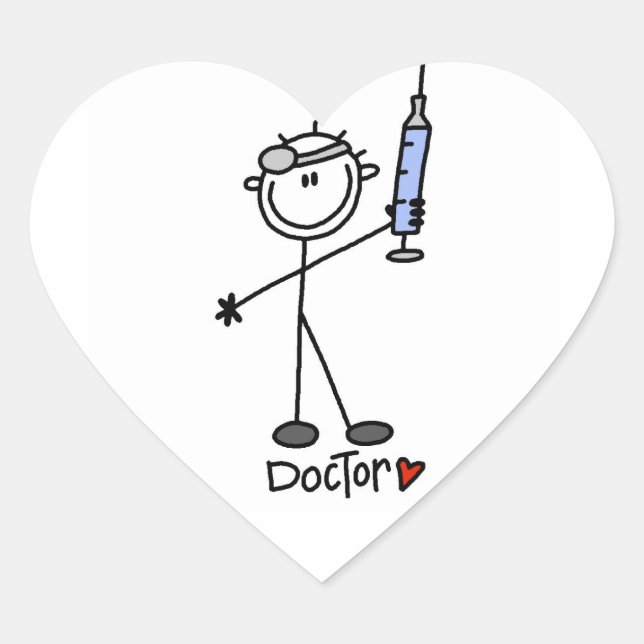 Basic Stick Figure Doctor Heart Sticker (Front)