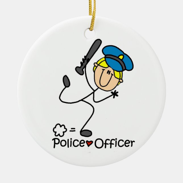 Basic Stick Figure Female Police Officer Ceramic Tree Decoration (Front)